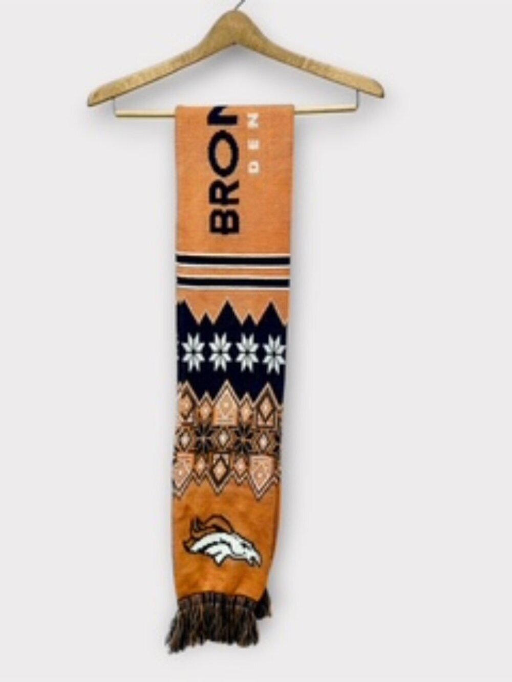 Forever Collectibles Denver Broncos Scarf Snowflakes Fringe Orange and Navy